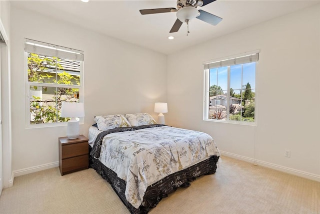 3463 Corte Fresa, Carlsbad, CA 92009 - bedroom featuring light colored carpet, recessed lighting, and a ceiling fan