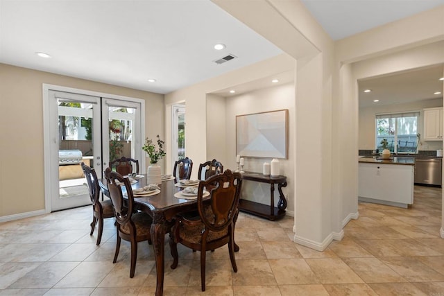 3463 Corte Fresa, Carlsbad, CA 92009 - dining space featuring recessed lighting, french doors, and light tile patterned floors