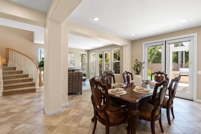 3463 Corte Fresa, Carlsbad, CA 92009 - dining space featuring recessed lighting, stairway, and light tile patterned floors