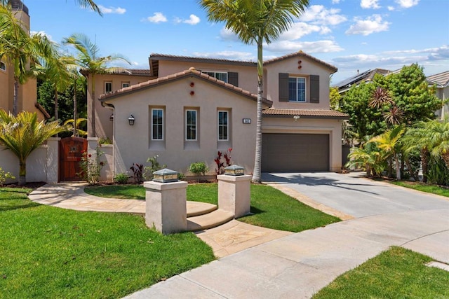 3463 Corte Fresa, Carlsbad, CA 92009 - mediterranean / spanish home featuring a tile roof, stucco siding, concrete driveway, a garage, and a front yard