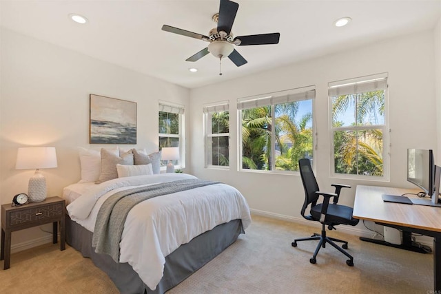 3463 Corte Fresa, Carlsbad, CA 92009 - bedroom with light colored carpet, recessed lighting, a desk, and a ceiling fan