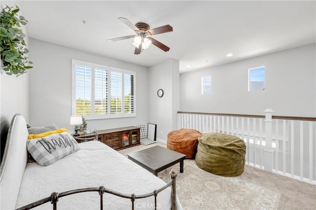 7133 Brisas Ct, Rancho Cucamonga, CA 91739 - carpeted living room featuring ceiling fan and recessed lighting