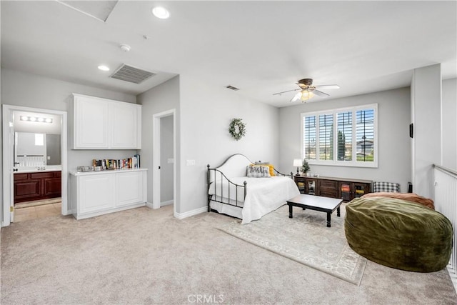 7133 Brisas Ct, Rancho Cucamonga, CA 91739 - bedroom with light colored carpet, recessed lighting, and ensuite bathroom