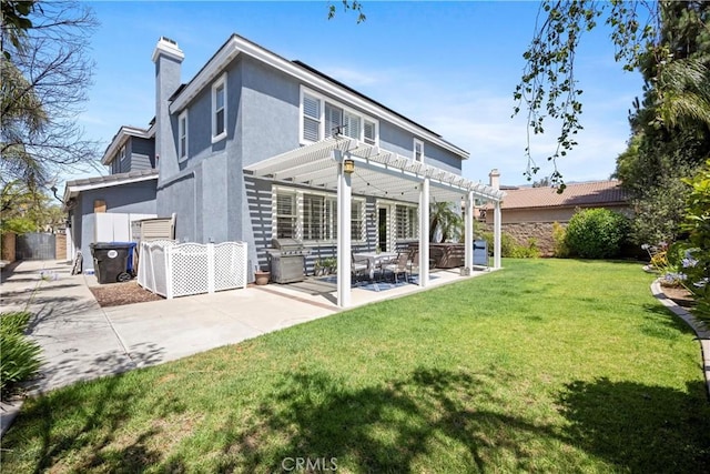 7133 Brisas Ct, Rancho Cucamonga, CA 91739 - back of property with a pergola, a chimney, stucco siding, and a patio area