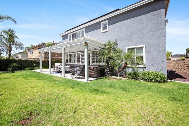 7133 Brisas Ct, Rancho Cucamonga, CA 91739 - rear view of property featuring a hot tub, stucco siding, and a pergola