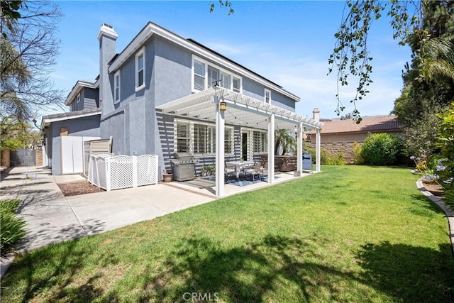 7133 Brisas Ct, Rancho Cucamonga, CA 91739 - back of house with a pergola, stucco siding, a chimney, and a patio area