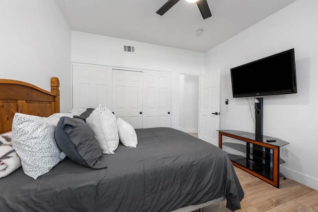 2027 Jenna Pl, Escondido, CA 92029 - bedroom featuring a closet, wood finished floors, and a ceiling fan