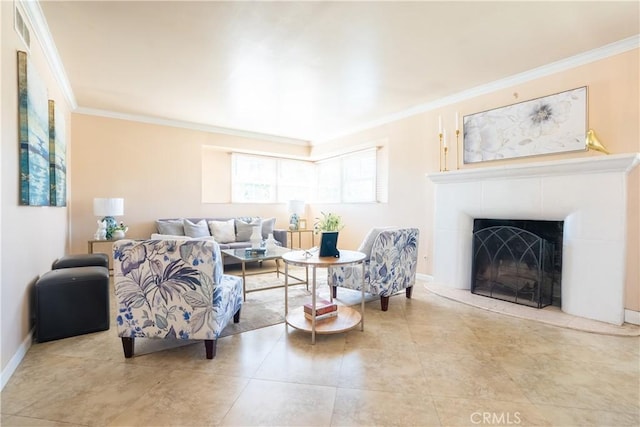 3730 E Euclid Ave, Orange, CA 92869 - living room featuring crown molding and a fireplace