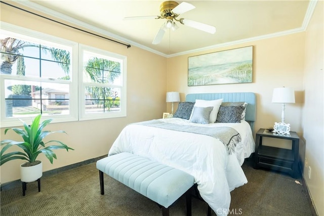 3730 E Euclid Ave, Orange, CA 92869 - bedroom featuring carpet flooring, ornamental molding, and a ceiling fan