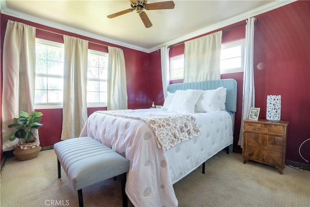 3730 E Euclid Ave, Orange, CA 92869 - bedroom with carpet floors, multiple windows, ceiling fan, and ornamental molding