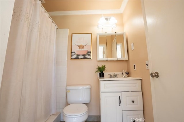 3730 E Euclid Ave, Orange, CA 92869 - bathroom featuring ornamental molding, vanity, and a shower with curtain