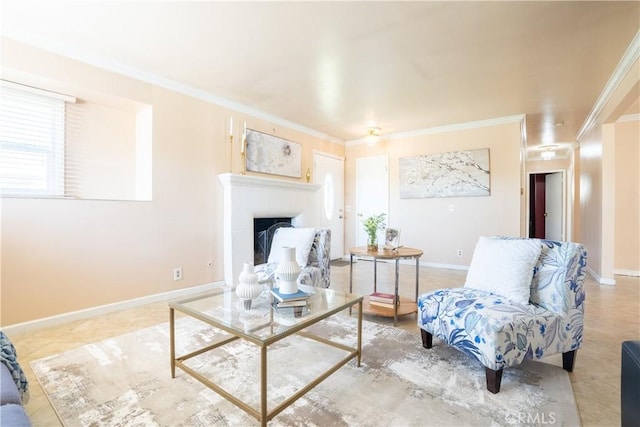 3730 E Euclid Ave, Orange, CA 92869 - living area with crown molding, a fireplace, and tile patterned floors