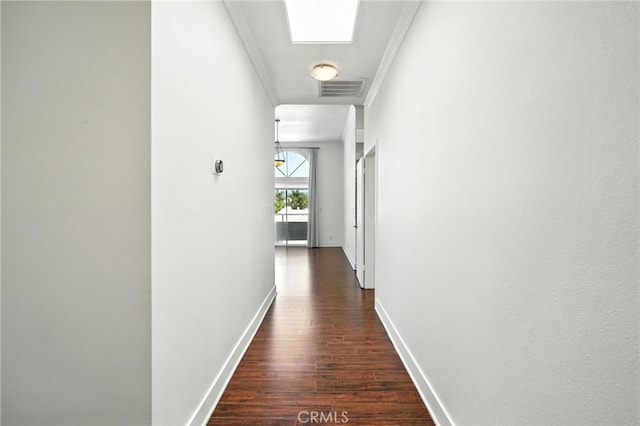 12001 Goshen Ave Unit 303, Los Angeles, CA 90049 - hallway featuring dark wood-style flooring and crown molding