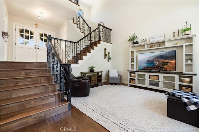 2666 Peacock Pl, La Verne, CA 91750 - living room featuring stairs, french doors, and hardwood / wood-style flooring