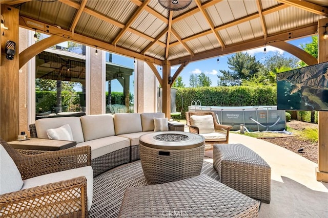 2666 Peacock Pl, La Verne, CA 91750 - view of patio featuring a gazebo and an outdoor living space with a fire pit