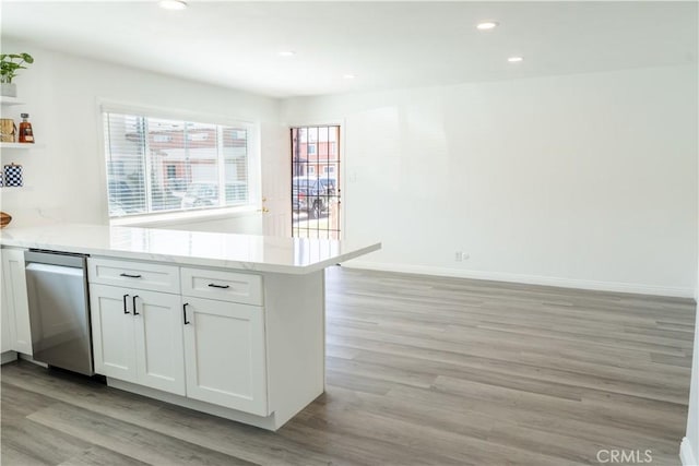 41 Scottsdale S, Carson, CA 90745 - kitchen featuring dishwasher, light wood-type flooring, white cabinets, a peninsula, and recessed lighting
