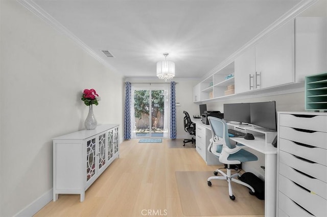 5535 W 142nd Pl, Hawthorne, CA 90250 - office space with light wood-style flooring, a chandelier, and ornamental molding