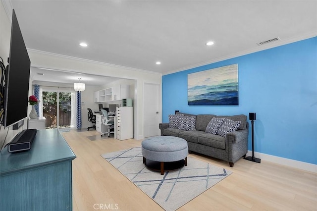 5535 W 142nd Pl, Hawthorne, CA 90250 - living room with light wood-style floors, ornamental molding, and recessed lighting