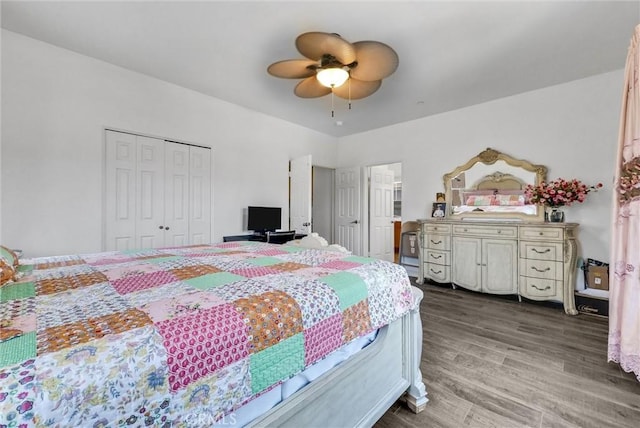 2925 Lemon St, Riverside, CA 92501 - bedroom featuring wood finished floors, a closet, and a ceiling fan