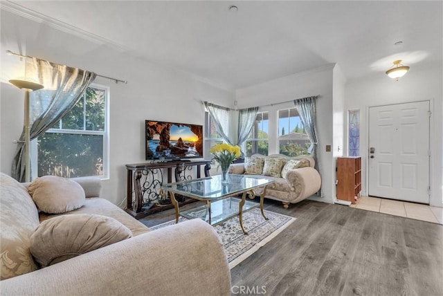 2925 Lemon St, Riverside, CA 92501 - living room featuring crown molding, wood finished floors, and plenty of natural light