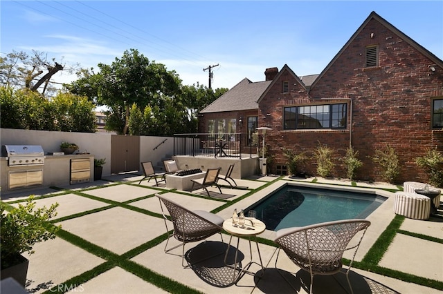 4730 Angeles Vista Blvd, View Park, CA 90043 - view of pool with area for grilling, a fenced backyard, a patio, and an outdoor fire pit