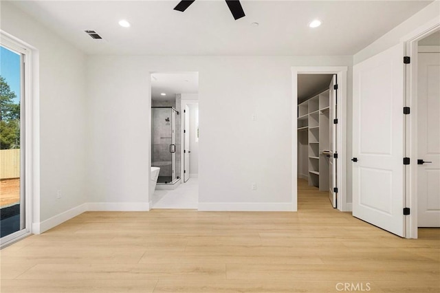 5909 Del Mar Ave, Paradise, CA 95969 - unfurnished bedroom with recessed lighting, access to exterior, light wood-type flooring, ensuite bath, and ceiling fan