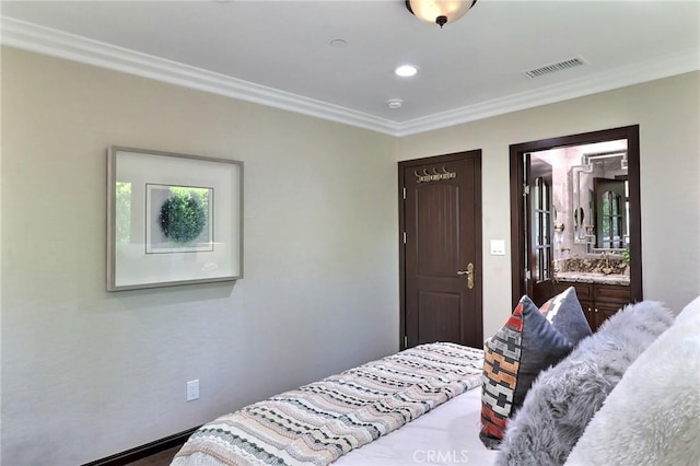 182 Denslow Ave, Los Angeles, CA 90049 - bedroom with ornamental molding and a sink