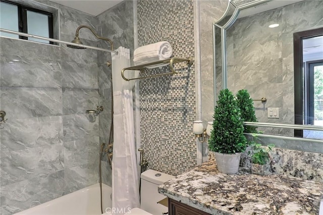 182 Denslow Ave, Los Angeles, CA 90049 - full bathroom featuring tile walls, shower / tub combo, and vanity