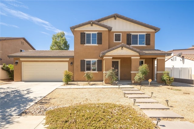 26649 Azalea St, Moreno Valley, CA 92555 - view of front of property featuring an attached garage, concrete driveway, a tile roof, and covered porch