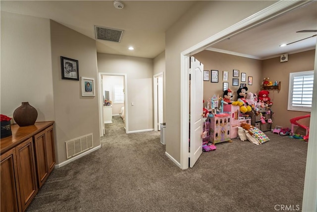 39560 Tinderbox Way, Murrieta, CA 92562 - playroom featuring carpet floors, ornamental molding, and recessed lighting
