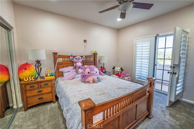 39560 Tinderbox Way, Murrieta, CA 92562 - carpeted bedroom featuring access to outside, recessed lighting, and ceiling fan