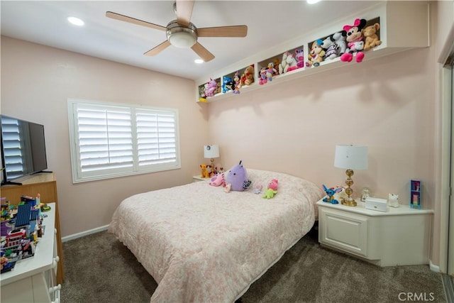 39560 Tinderbox Way, Murrieta, CA 92562 - bedroom with dark carpet, recessed lighting, and a ceiling fan