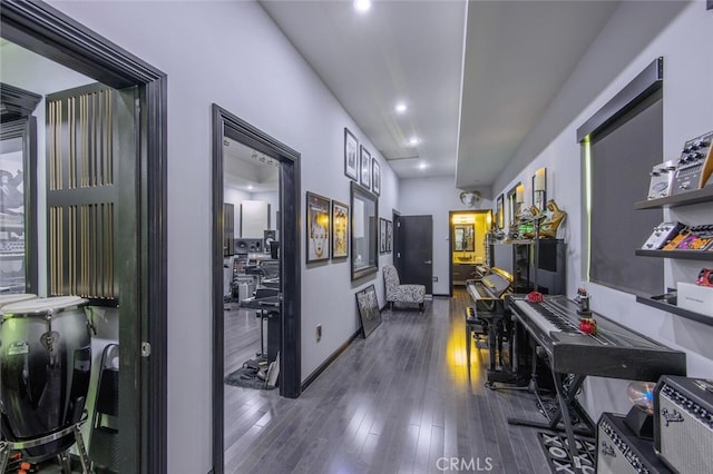 8817 Encino Ave, Sherwood Forest, CA 91325 - hall with dark wood-style floors and recessed lighting