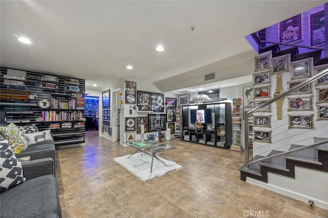 8817 Encino Ave, Sherwood Forest, CA 91325 - living area featuring stairs and recessed lighting