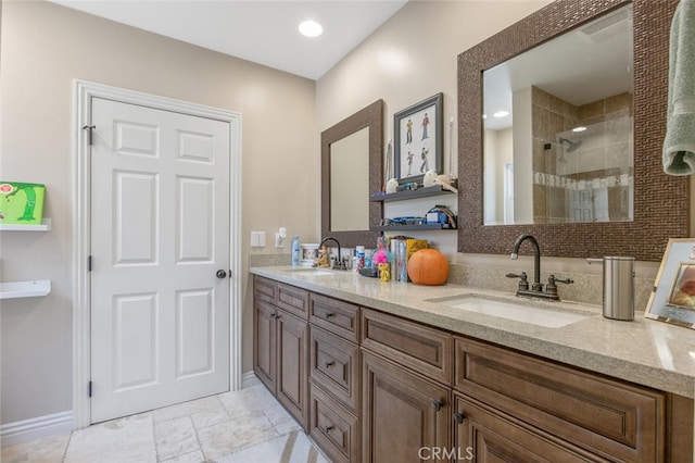 8817 Encino Ave, Sherwood Forest, CA 91325 - bathroom with double vanity and a tile shower