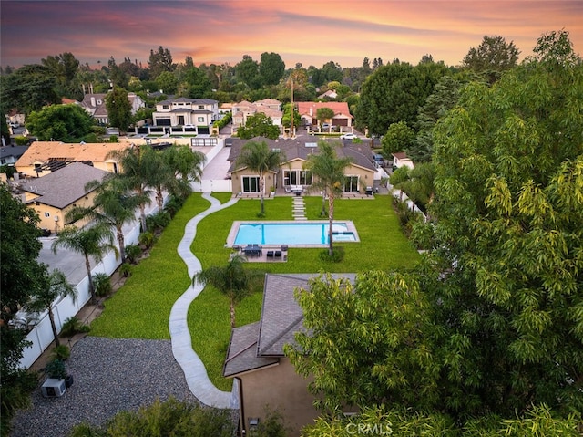 8817 Encino Ave, Sherwood Forest, CA 91325 - aerial view of property's location featuring nearby suburban area and a pool area