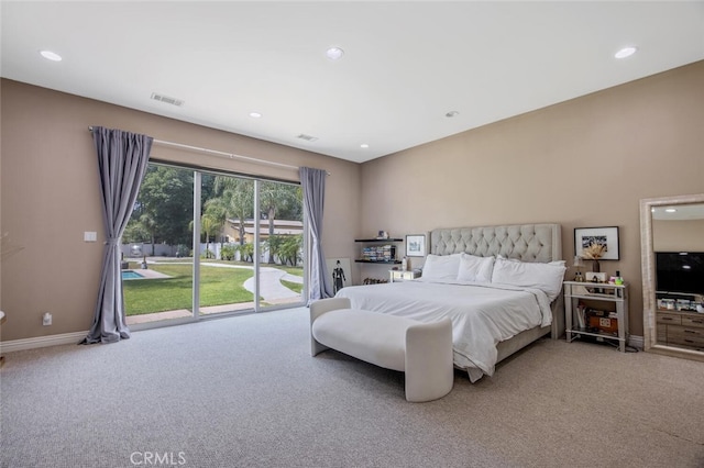 8817 Encino Ave, Sherwood Forest, CA 91325 - bedroom featuring access to exterior, carpet floors, and recessed lighting