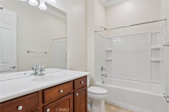5136 Via Bajamar, Hemet, CA 92545 - bathroom with vanity, ornamental molding, tub / shower combination, and tile patterned floors