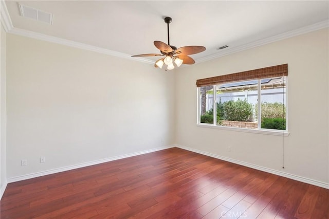 5136 Via Bajamar, Hemet, CA 92545 - empty room with hardwood / wood-style floors, ornamental molding, and a ceiling fan