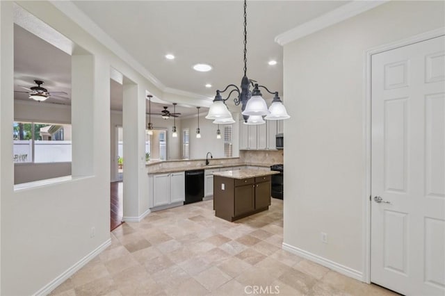 5136 Via Bajamar, Hemet, CA 92545 - kitchen with dishwasher, ceiling fan, crown molding, backsplash, and pendant lighting