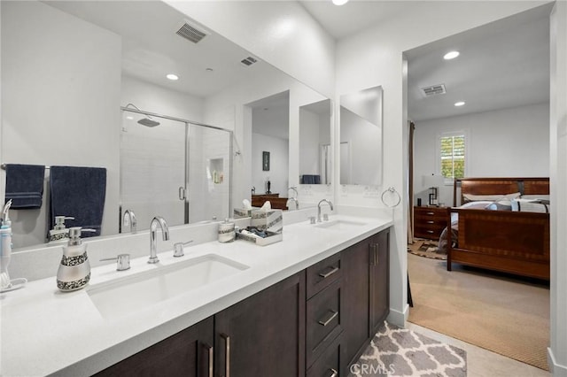 1742 Heywood St Unit C, Simi Valley, CA 93065 - full bathroom with connected bathroom, double vanity, a stall shower, and recessed lighting