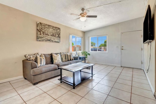 133 Lotus Dr, Chula Vista, CA 91911 - living room featuring a ceiling fan, a textured ceiling, and light tile patterned floors