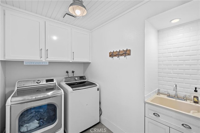 1119 Grove Ln, Newport Beach, CA 92660 - laundry room with cabinet space, independent washer and dryer, and wood ceiling
