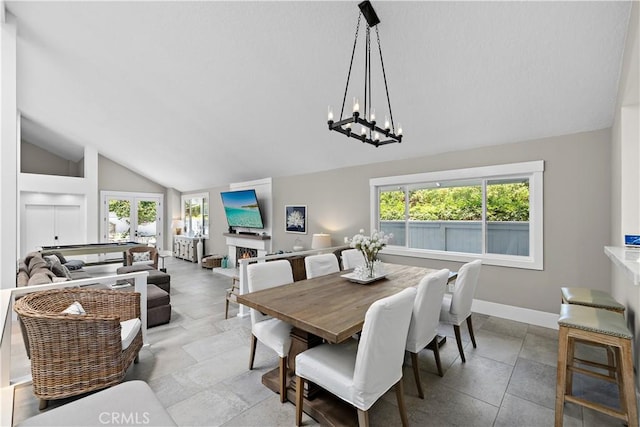 1119 Grove Ln, Newport Beach, CA 92660 - dining area featuring a chandelier and high vaulted ceiling