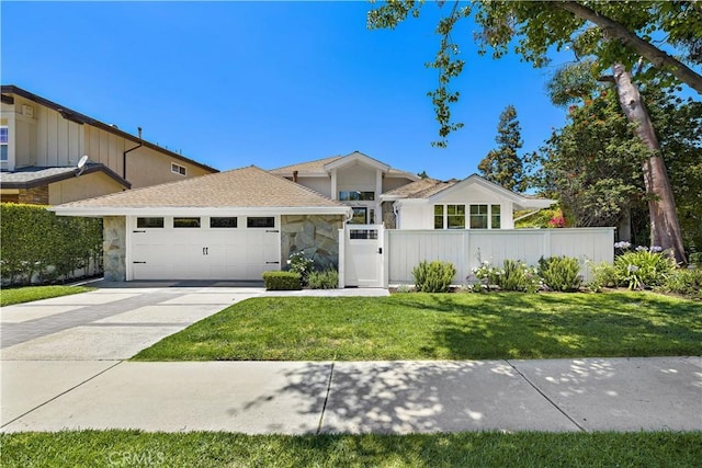 1119 Grove Ln, Newport Beach, CA 92660 - view of front of property featuring stone siding, a garage, concrete driveway, and a shingled roof