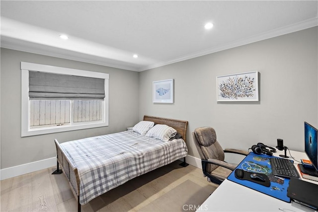 1119 Grove Ln, Newport Beach, CA 92660 - bedroom with recessed lighting, ornamental molding, wood finished floors, and an office area