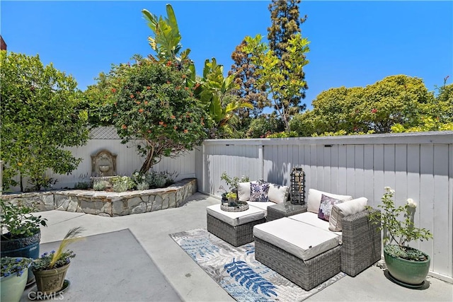 1119 Grove Ln, Newport Beach, CA 92660 - fenced backyard featuring a patio and outdoor lounge area