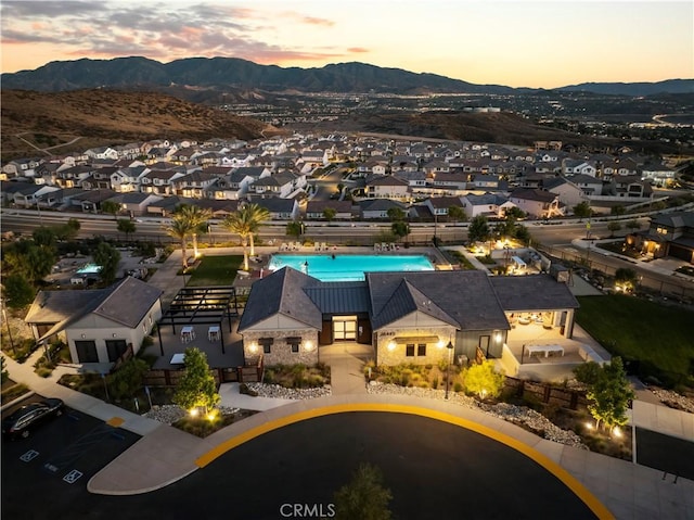 28537 Daybreak Way, Saugus, CA 91350 - aerial view at dusk of a mountain view, a residential view, and view of pool
