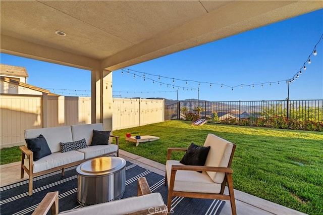 28537 Daybreak Way, Saugus, CA 91350 - fenced backyard with outdoor lounge area and a patio