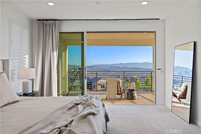 28537 Daybreak Way, Saugus, CA 91350 - carpeted bedroom featuring access to outside, a mountain view, and recessed lighting